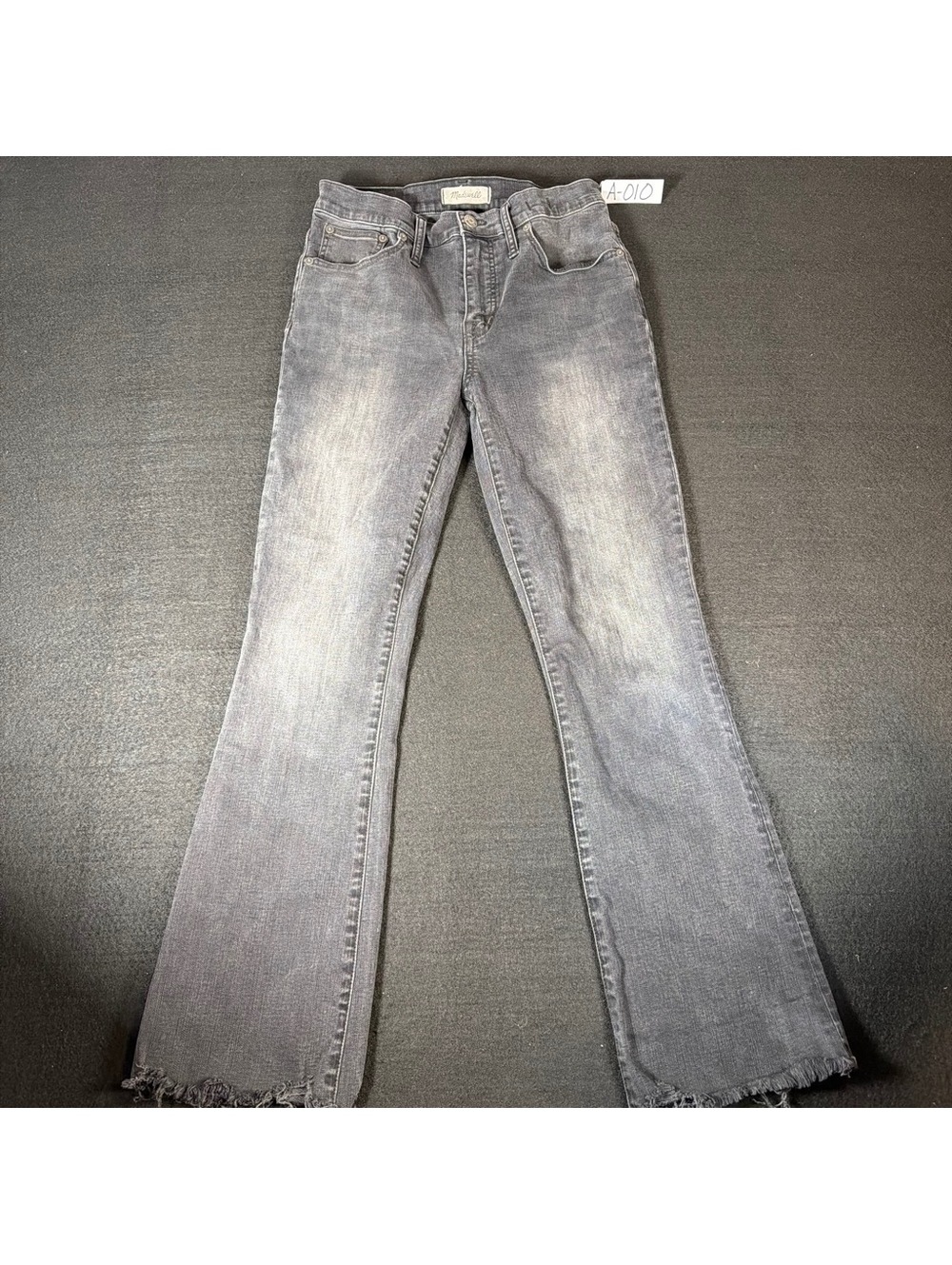 Madewell Women’s Black Gray Flare Jeans Raw Hem Stretch High Rise J6574